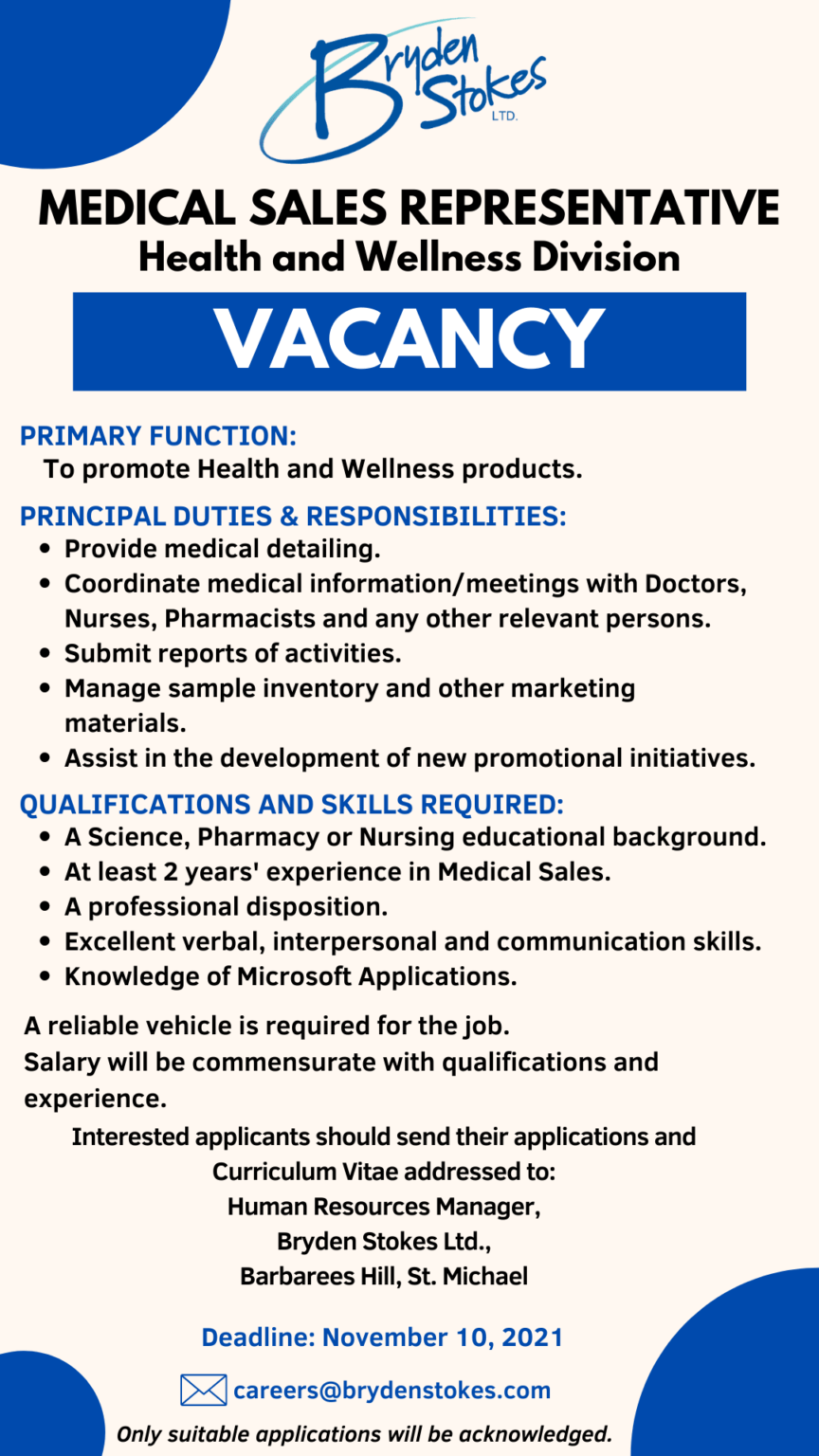Medical Sales Representative Bryden Stokes Limited
