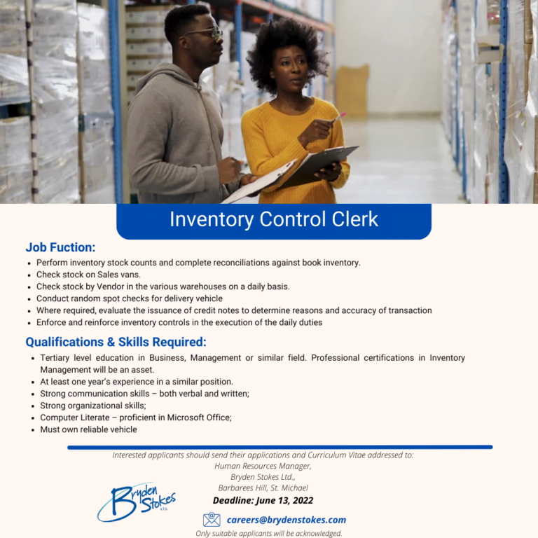 Inventory Control Clerk Bryden Stokes Limited